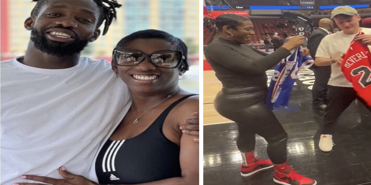 Patrick Beverley's mom does jersey swap after game and her backside breaks  the internet [VIDEO]