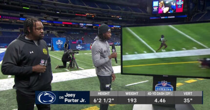 Former NFL star Joey Porter Sr watched his son run 40 yard dash at NFL combine.