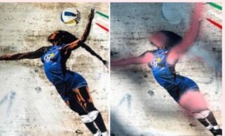 A mural celebrating the Italian Olympic volleyball champion Paolo Egonu was vandalized and the target of “vulgar racism” after the athlete’s skin in the image was spray-painted pink. (Twitter/@DSantanche)